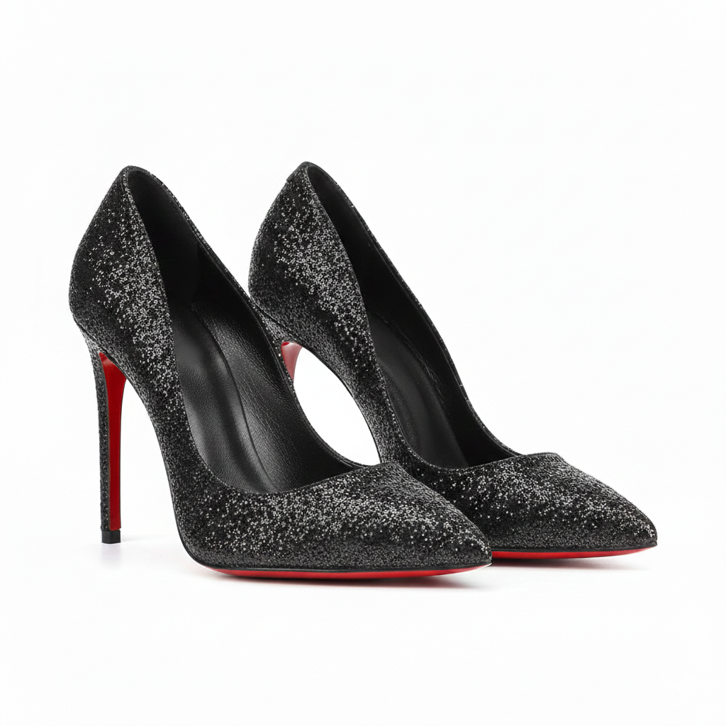 Stepzia | Noir Sparkle Red Bottom Stiletto Pumps