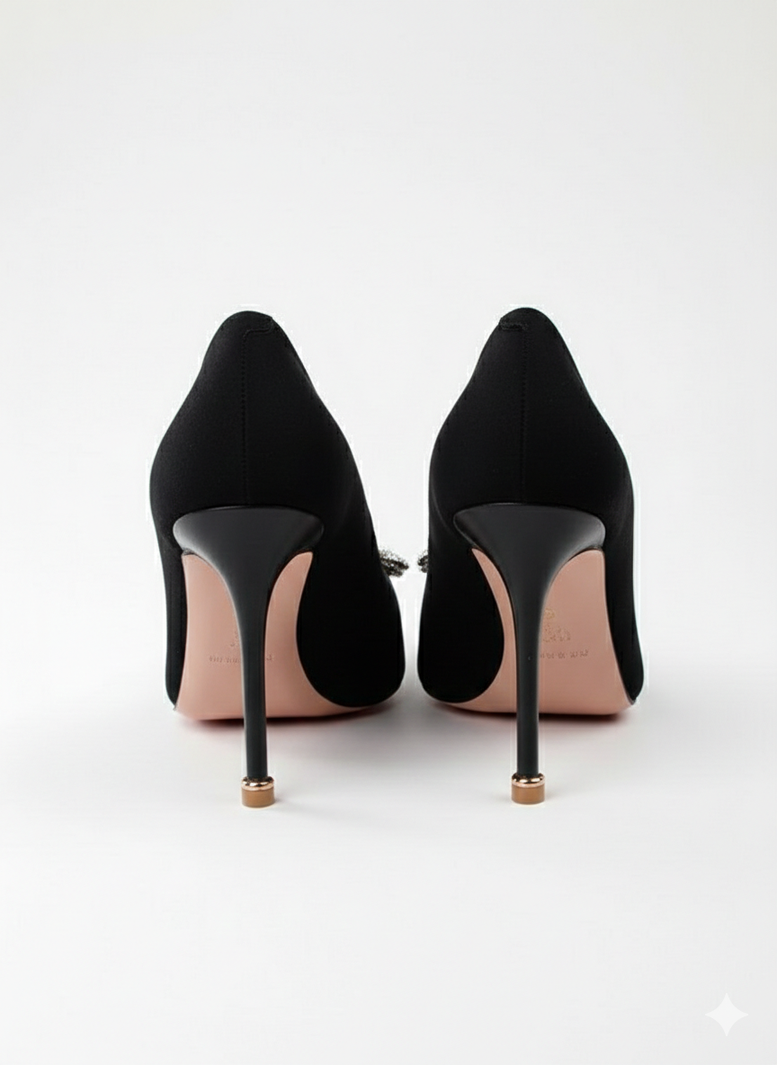 Stepzia | Royal Crystal Buckle Pointed-Toe Stiletto Pumps – Midnight Black